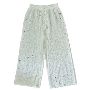 Salty Lemon Eyelet Embroidered Swim Beach Cover-Up White Pants Medium